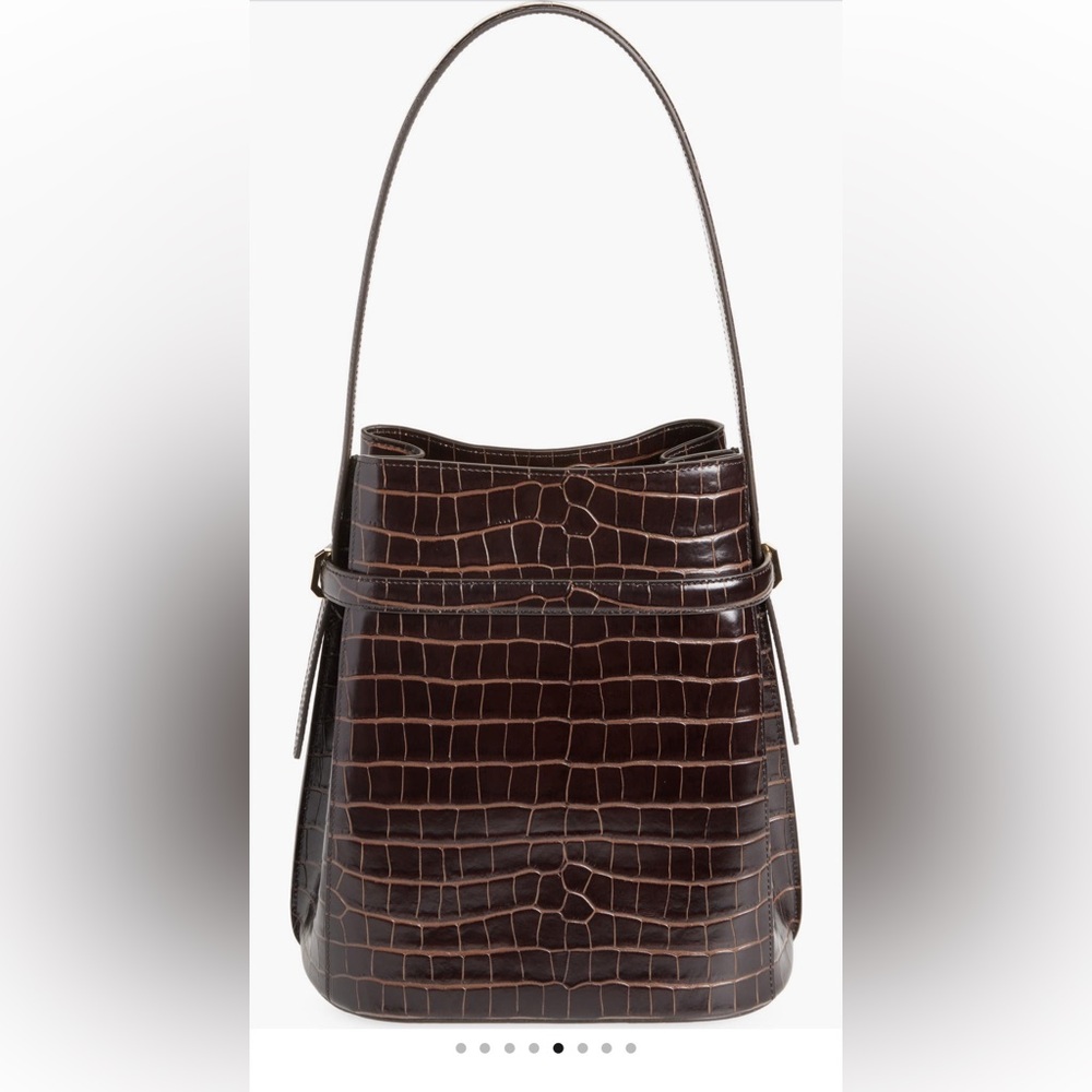$1495 Toteme Dark Brown Belted Croc-Embossed Tote Bag - Picture 8 of 14